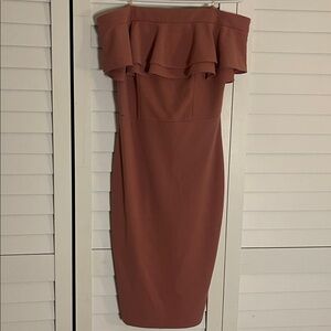 le chateau Strapless Ruffle Sheath Dress in Dusty Rose